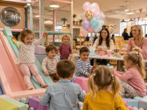 Young children enjoying a soft play birthday party